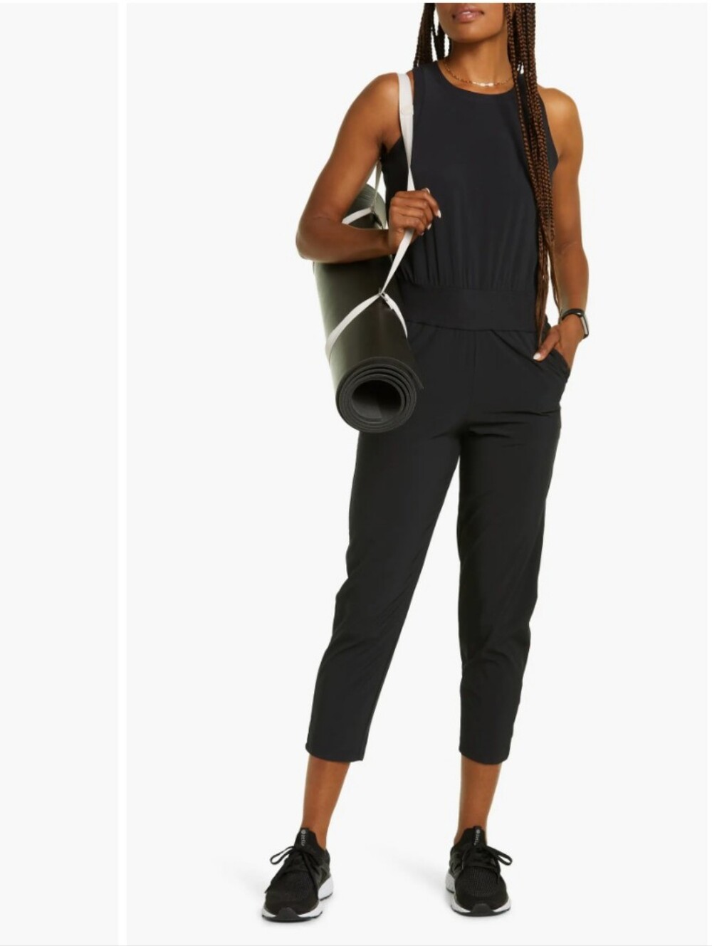 Zella OSR Pursuit Sleeveless Crop Jumpsuit Keyhole and Snap Detail - Black